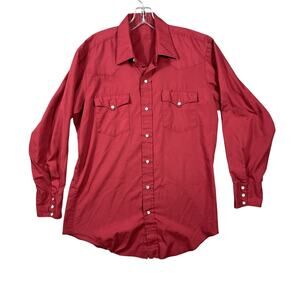 Vtg Wrangler Cowboy‎ Cut Pearl Snap Shirt X-Long Tails 15 1/2-34 Made In USA Red
